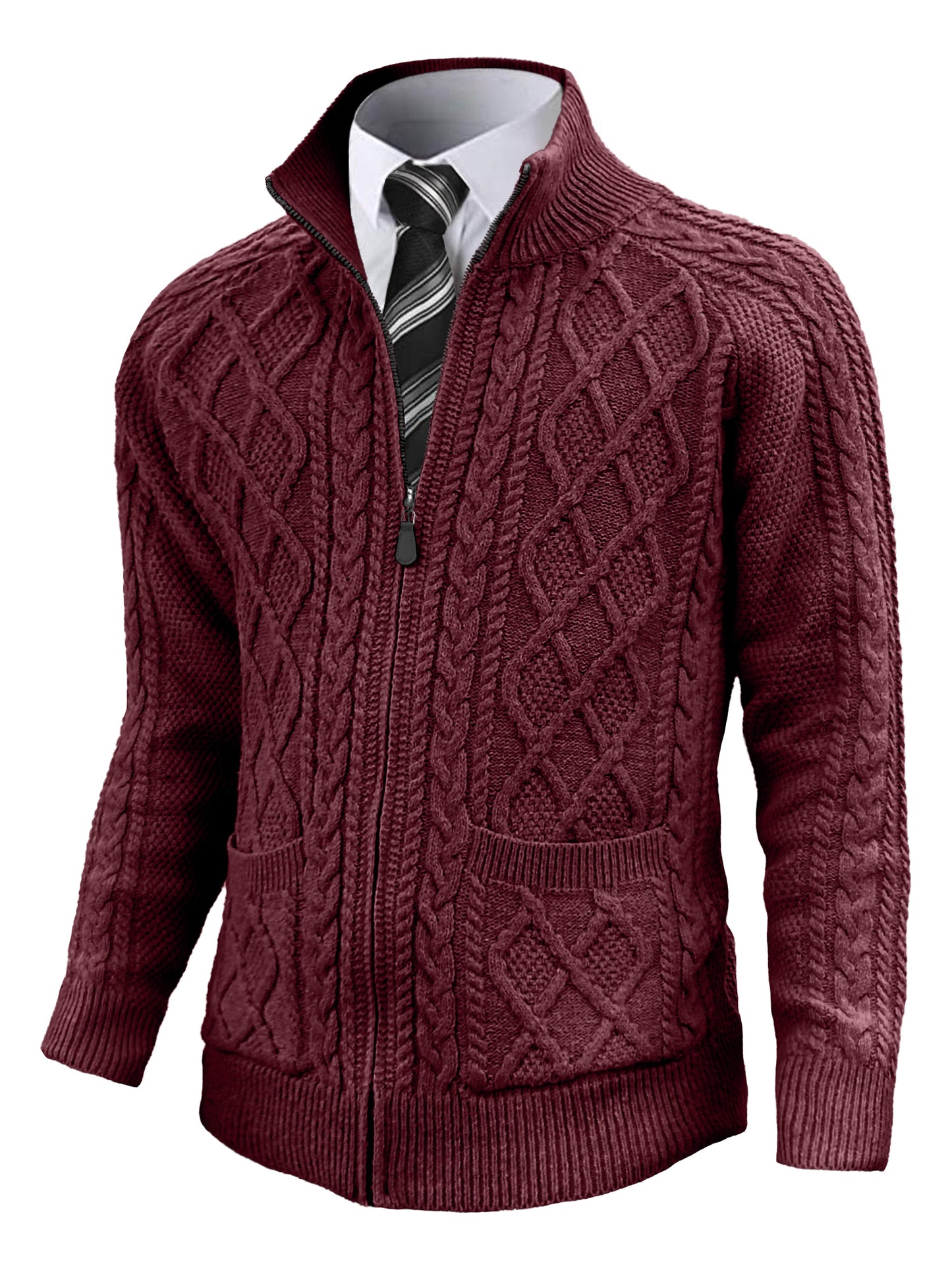 Comdecevis Men's Cardigan Sweaters Full Zip Knitted Sweater Solid Color Knitting Jackets