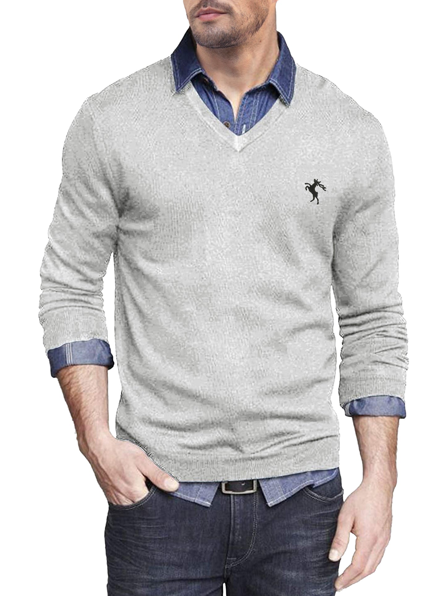 Comdecevis Men's Long Sleeve V Neck Sweater Casual Soft Knit Slim Fit Pullover Top