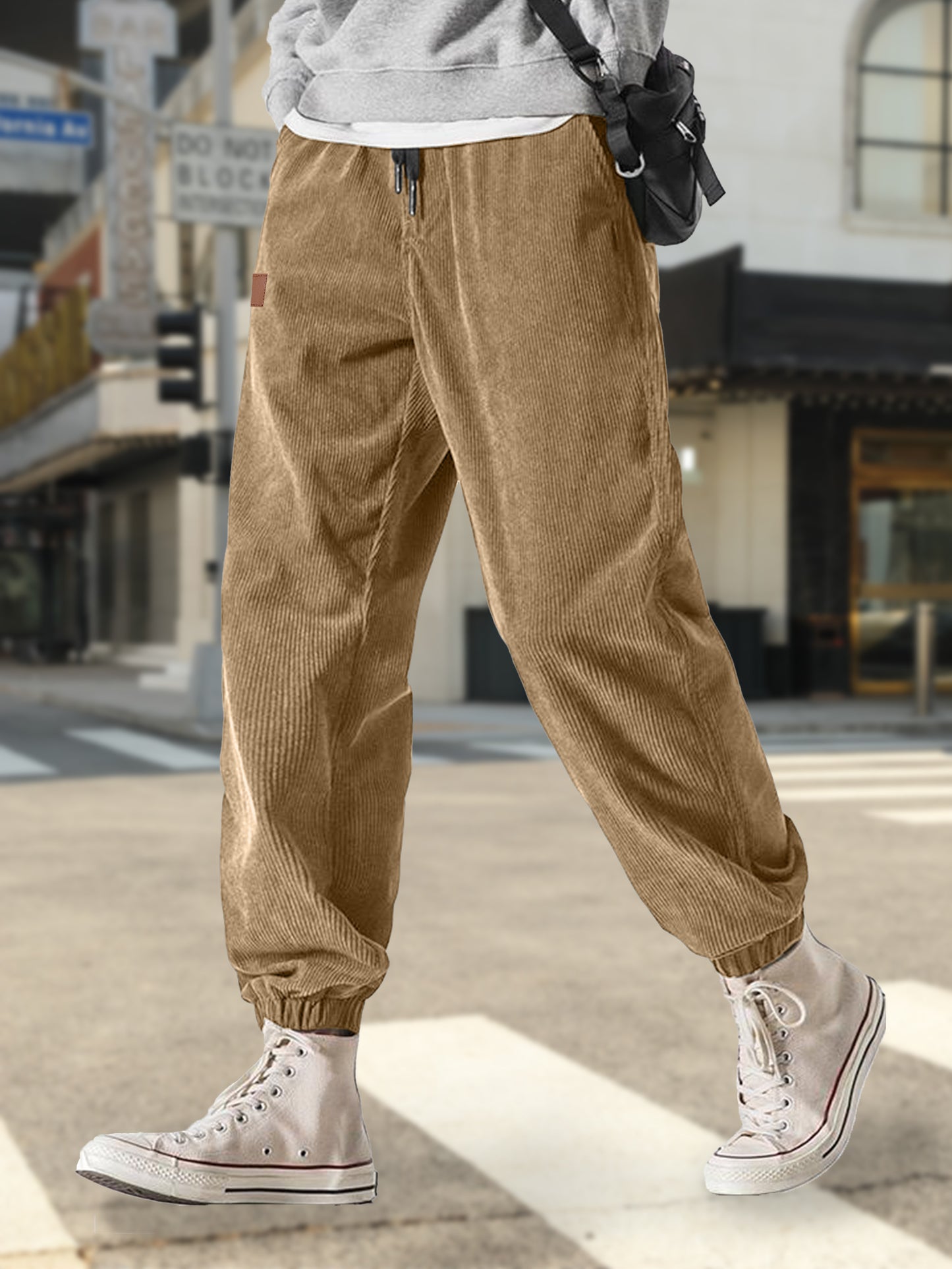 Comdecevis Men's Corduroy Joggers Pants Tapered Casual Drawstring Elastic Waist Sweatpants with Pockets