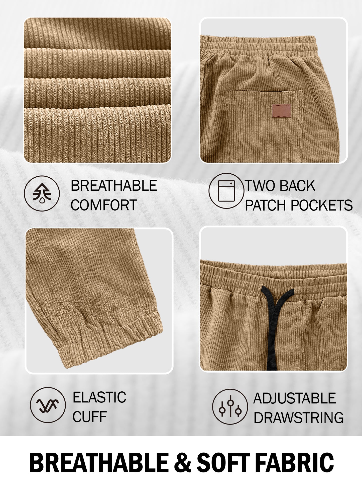 Comdecevis Men's Corduroy Joggers Pants Tapered Casual Drawstring Elastic Waist Sweatpants with Pockets