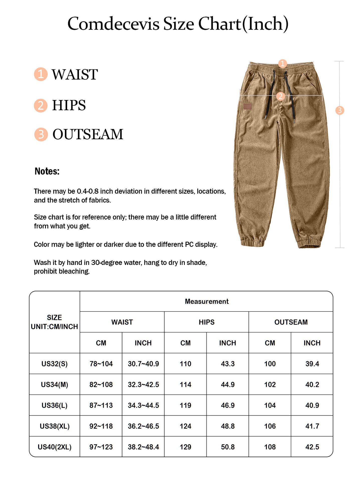 Comdecevis Men's Corduroy Joggers Pants Tapered Casual Drawstring Elastic Waist Sweatpants with Pockets