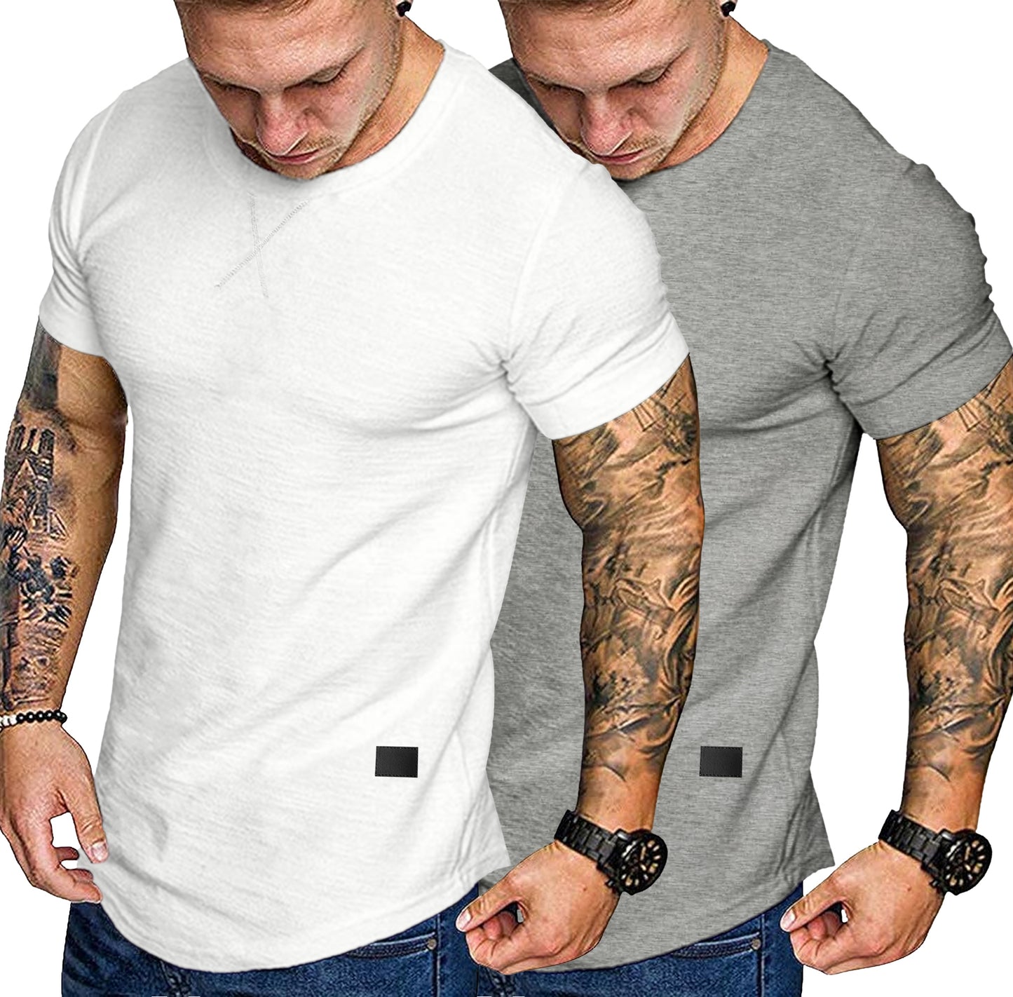 Comdecevis Men's 2-Pack Cotton Short Sleeve Crewneck T Shirts Hipster Hip Hop Longline Tees Gym Workout Muscle Tshirts
