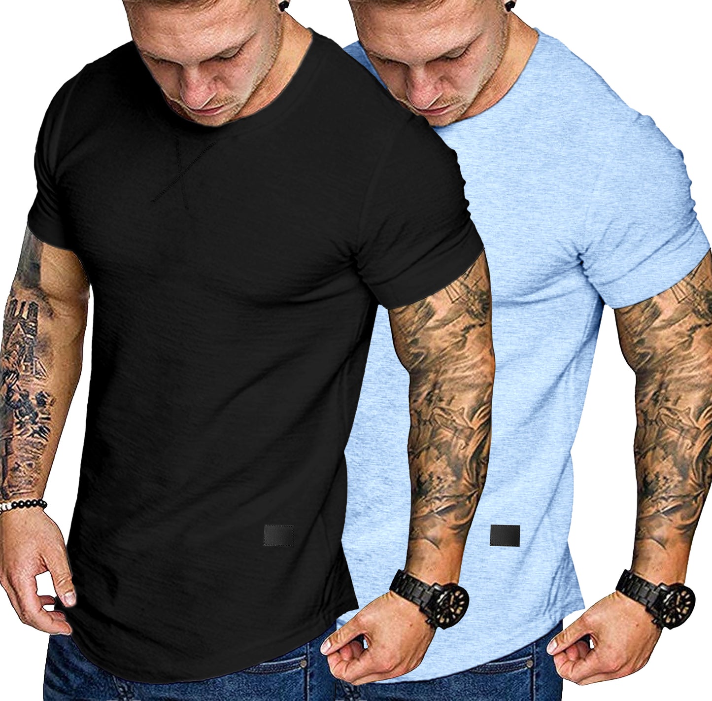 Comdecevis Men's 2-Pack Cotton Short Sleeve Crewneck T Shirts Hipster Hip Hop Longline Tees Gym Workout Muscle Tshirts