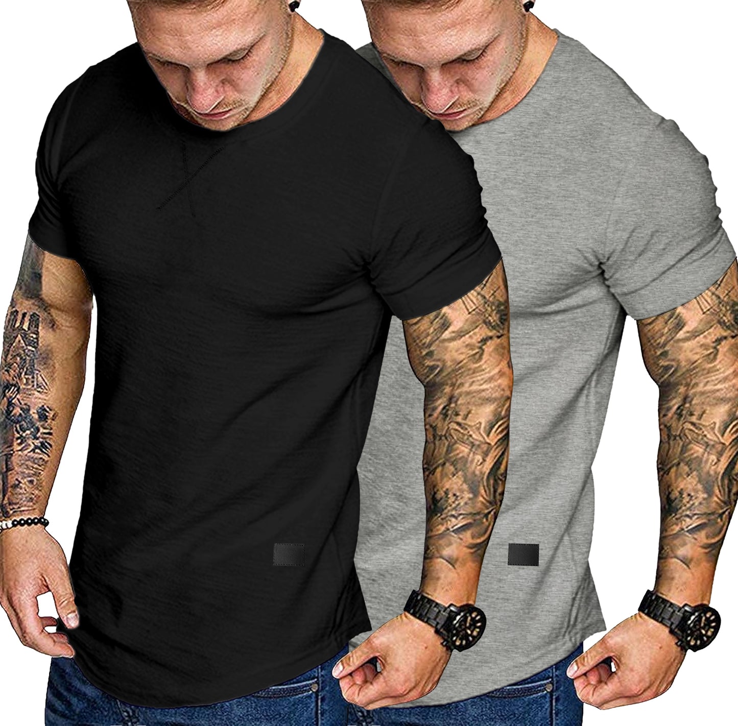 Comdecevis Men's 2-Pack Cotton Short Sleeve Crewneck T Shirts Hipster Hip Hop Longline Tees Gym Workout Muscle Tshirts
