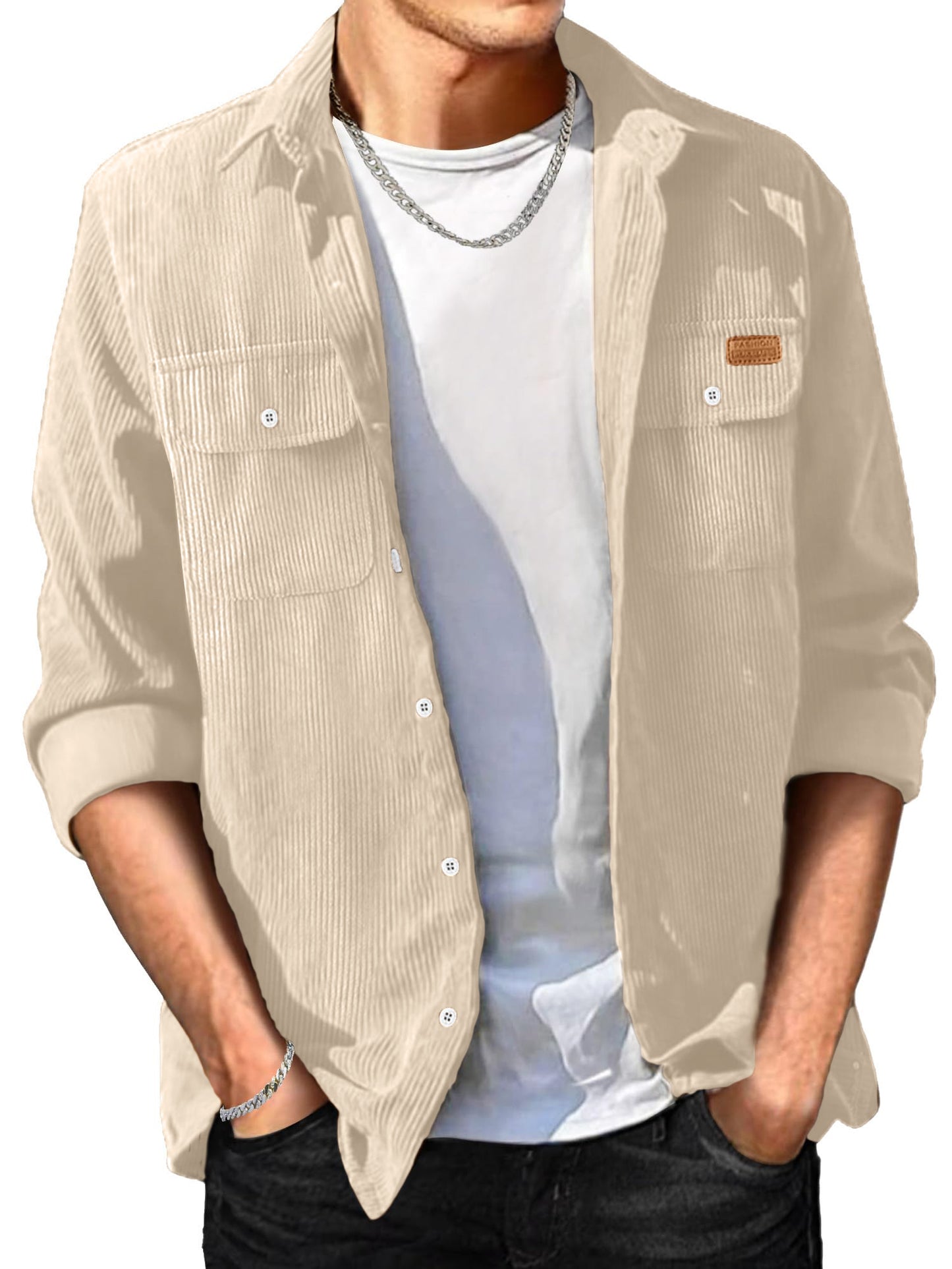 Comdecevis Men's Corduroy Shirt Long Sleeve Ribbed Tops Button Down Work Shirt Jacket with Chest Pocket