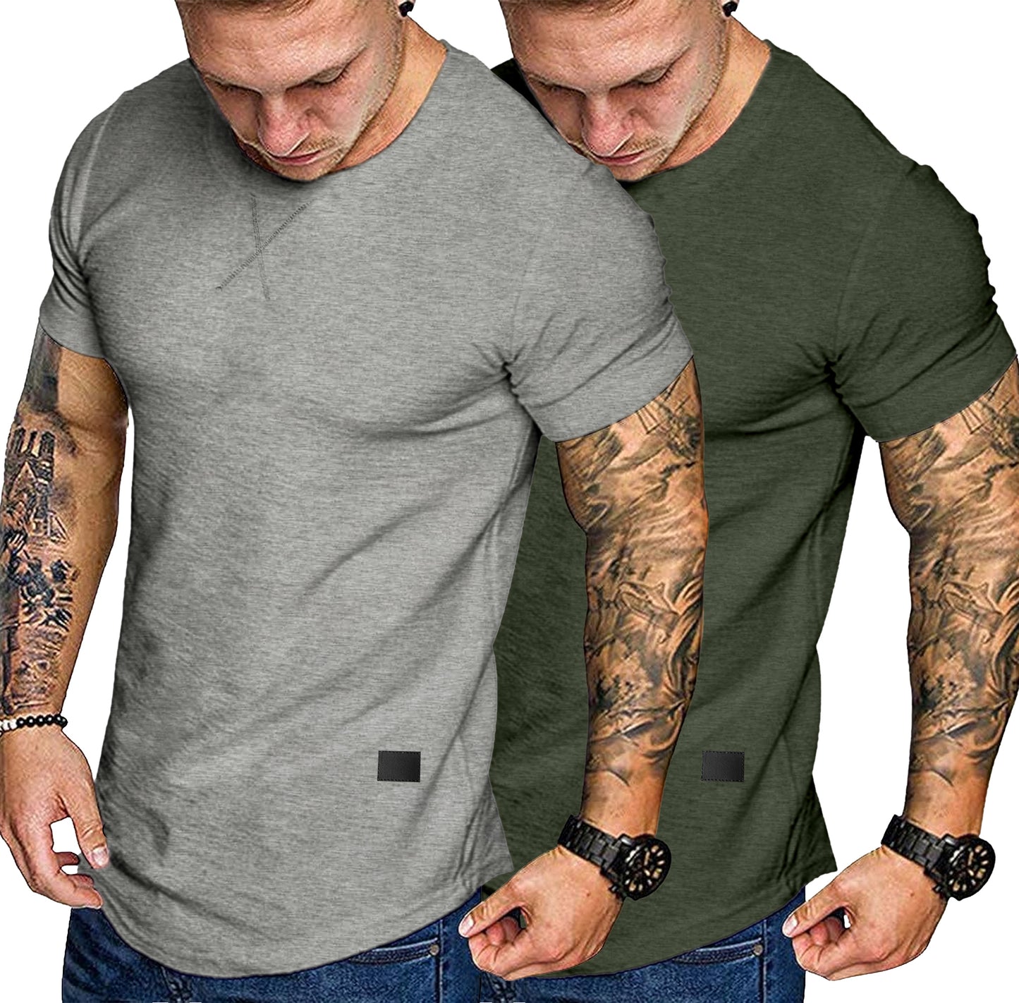 Comdecevis Men's 2-Pack Cotton Short Sleeve Crewneck T Shirts Hipster Hip Hop Longline Tees Gym Workout Muscle Tshirts