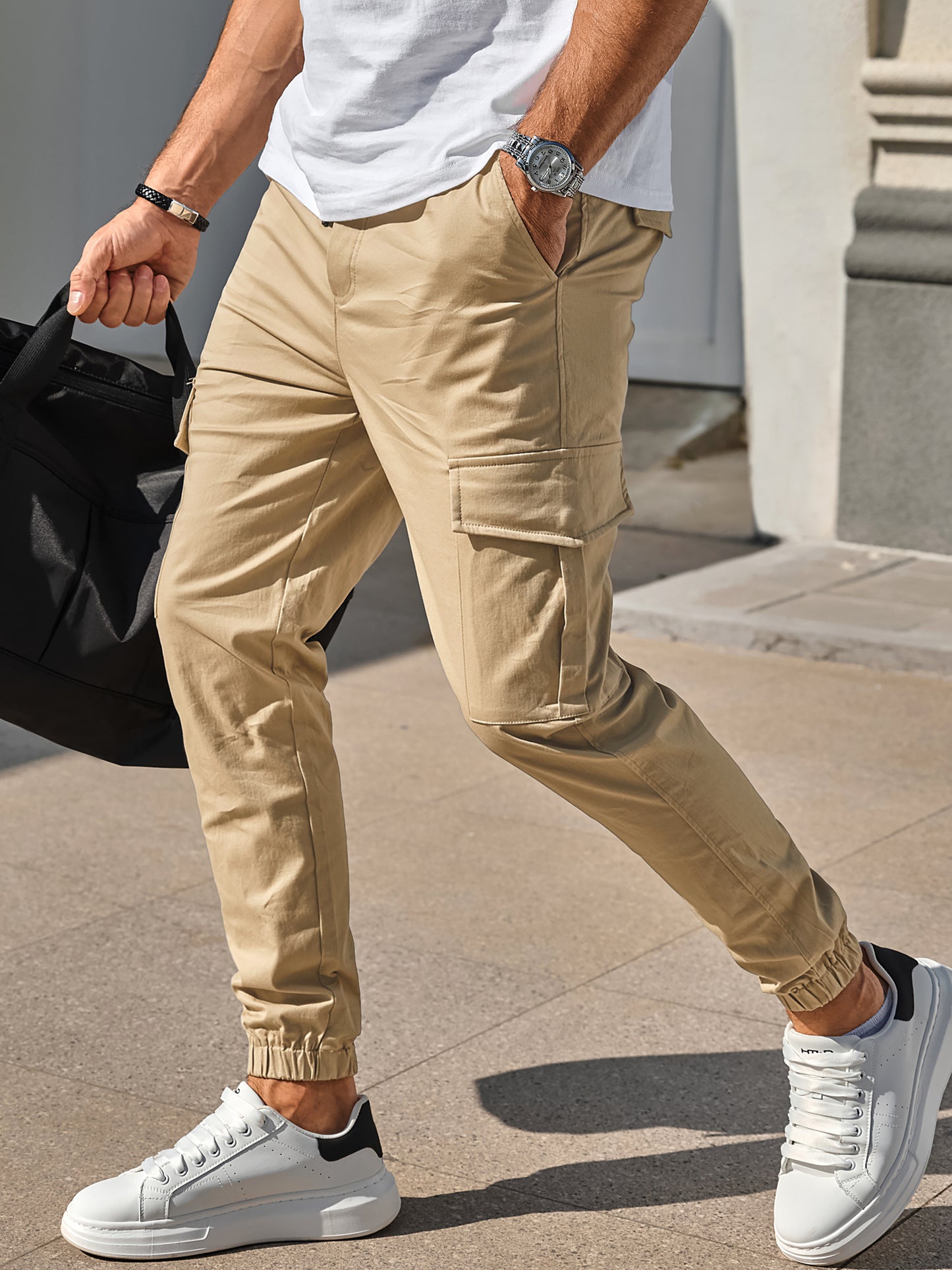 Mens Cargo Pants Casual Joggers Cotton Drawstring Sweatpants with 6 Pockets Hiking Outdoor Twill Track Pants