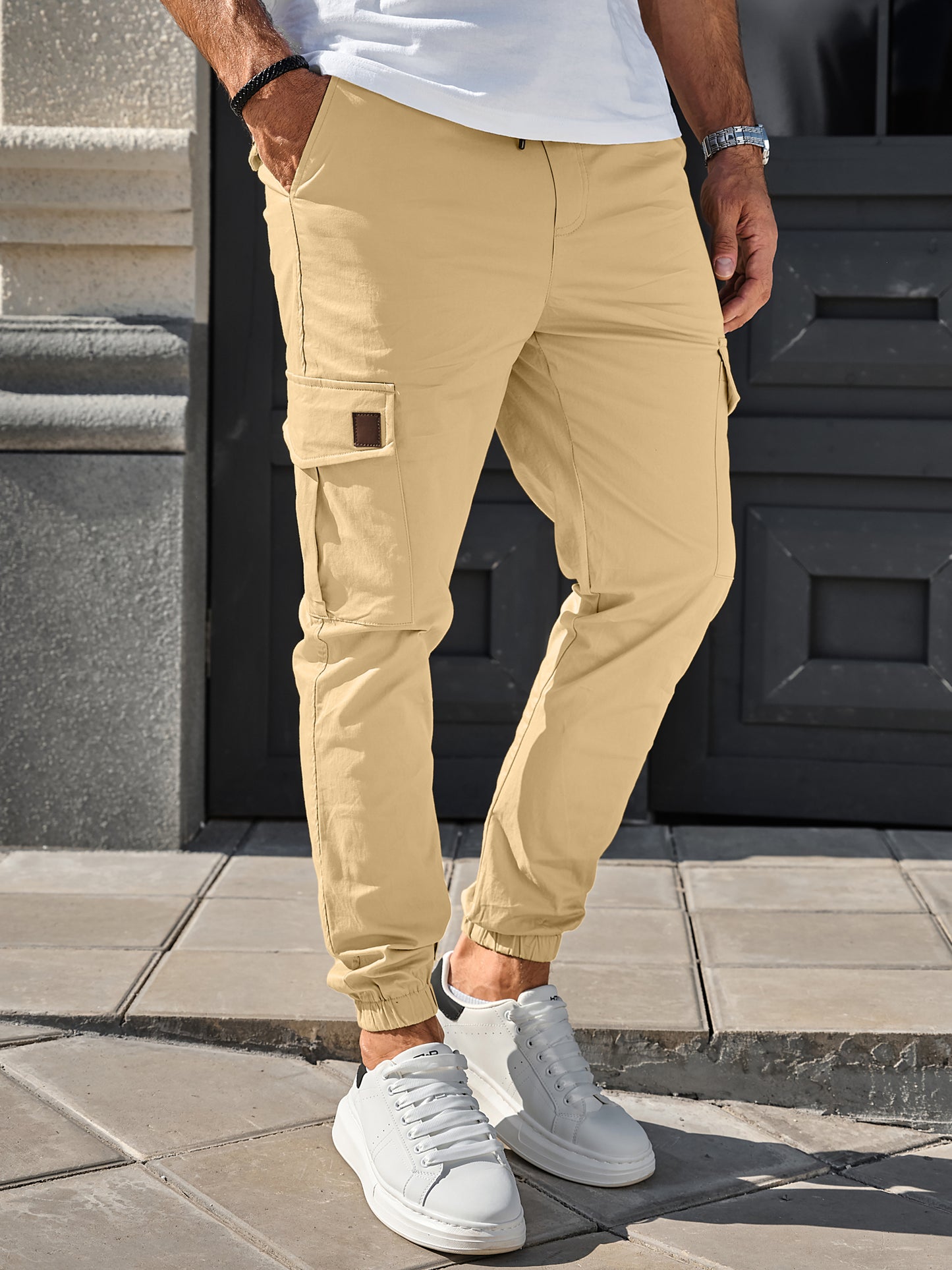 Mens Cargo Pants Casual Joggers Cotton Drawstring Sweatpants with 6 Pockets Hiking Outdoor Twill Track Pants