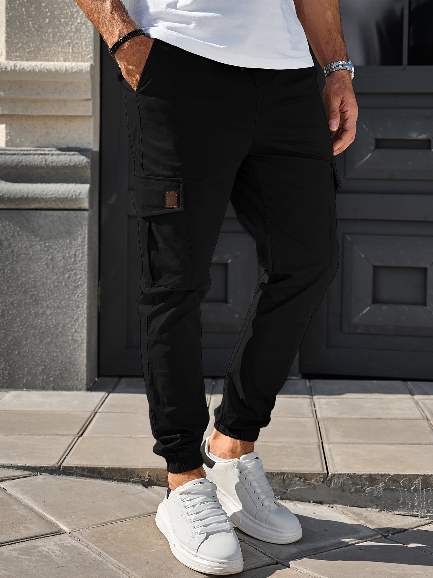 Mens Cargo Pants Casual Joggers Cotton Drawstring Sweatpants with 6 Pockets Hiking Outdoor Twill Track Pants