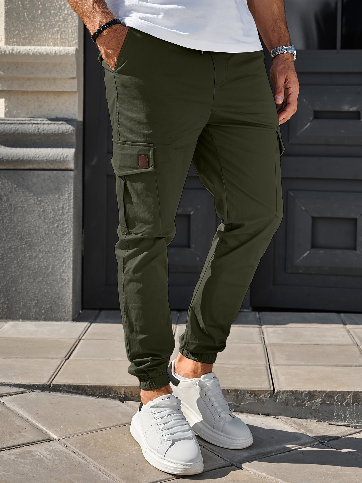 Mens Cargo Pants Casual Joggers Cotton Drawstring Sweatpants with 6 Pockets Hiking Outdoor Twill Track Pants