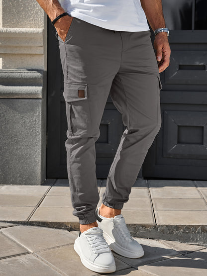 Mens Cargo Pants Casual Joggers Cotton Drawstring Sweatpants with 6 Pockets Hiking Outdoor Twill Track Pants