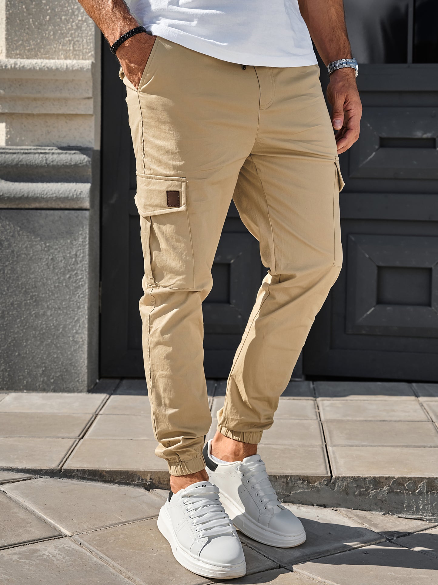 Mens Cargo Pants Casual Joggers Cotton Drawstring Sweatpants with 6 Pockets Hiking Outdoor Twill Track Pants