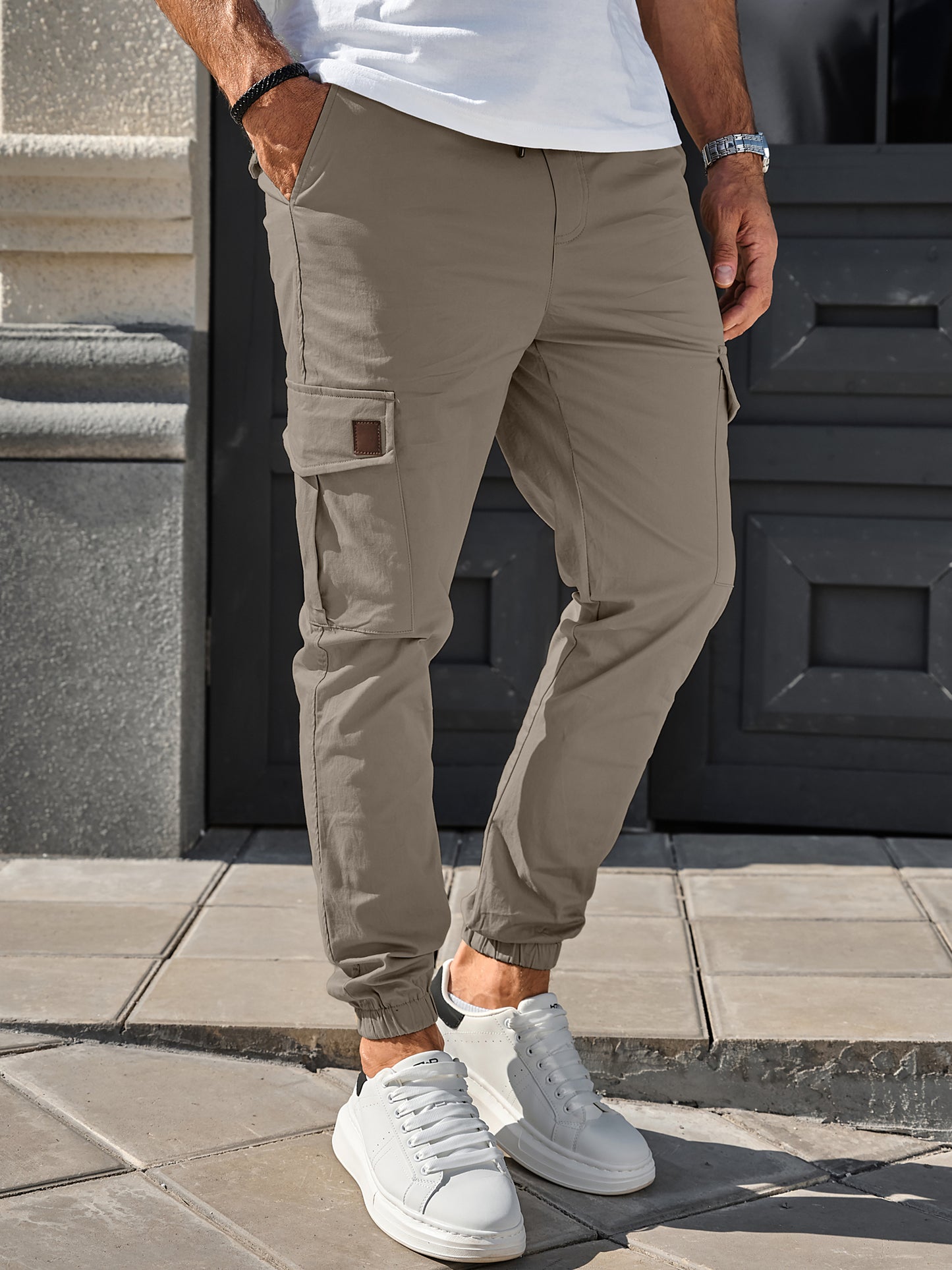 Mens Cargo Pants Casual Joggers Cotton Drawstring Sweatpants with 6 Pockets Hiking Outdoor Twill Track Pants