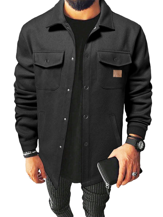 Comdecevis Men's Sherpa Shirt Jacket Flannel Shackets Casual Long Sleeve Lightweight Wool Blend Coats with Pocket