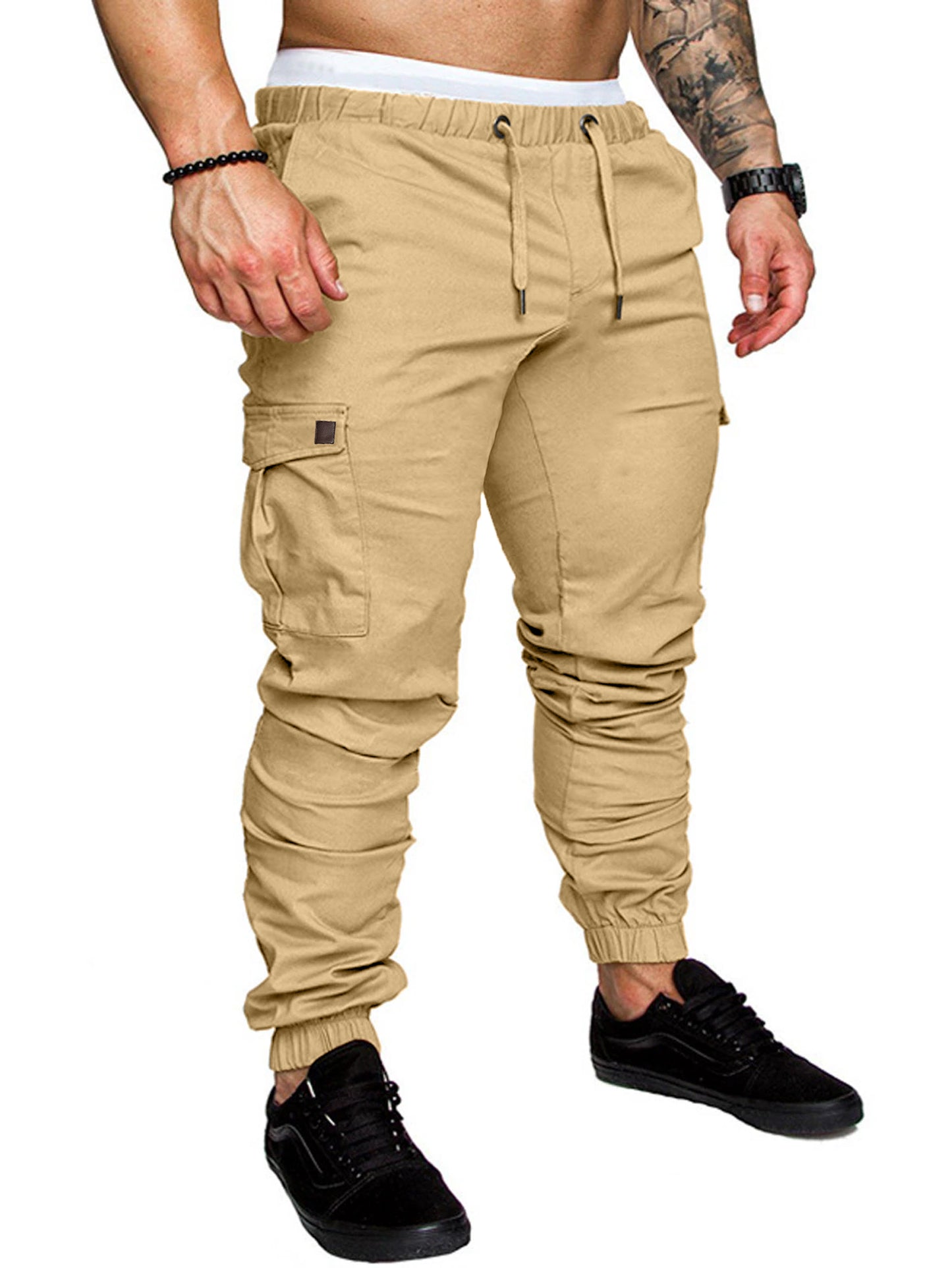 Comdecevis Mens Cargo Pants Casual Joggers Cotton Drawstring Sweatpants with 6 Pockets Hiking Outdoor Twill Track Pants