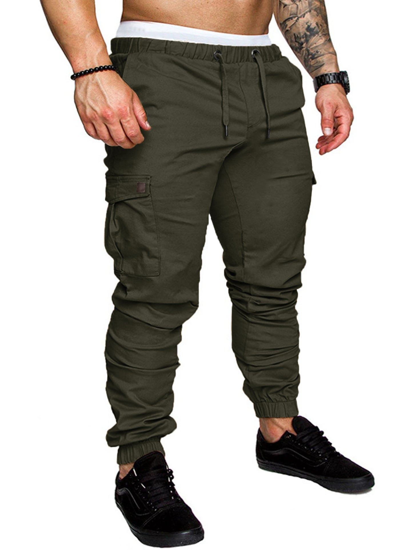 Comdecevis Mens Cargo Pants Casual Joggers Cotton Drawstring Sweatpants with 6 Pockets Hiking Outdoor Twill Track Pants