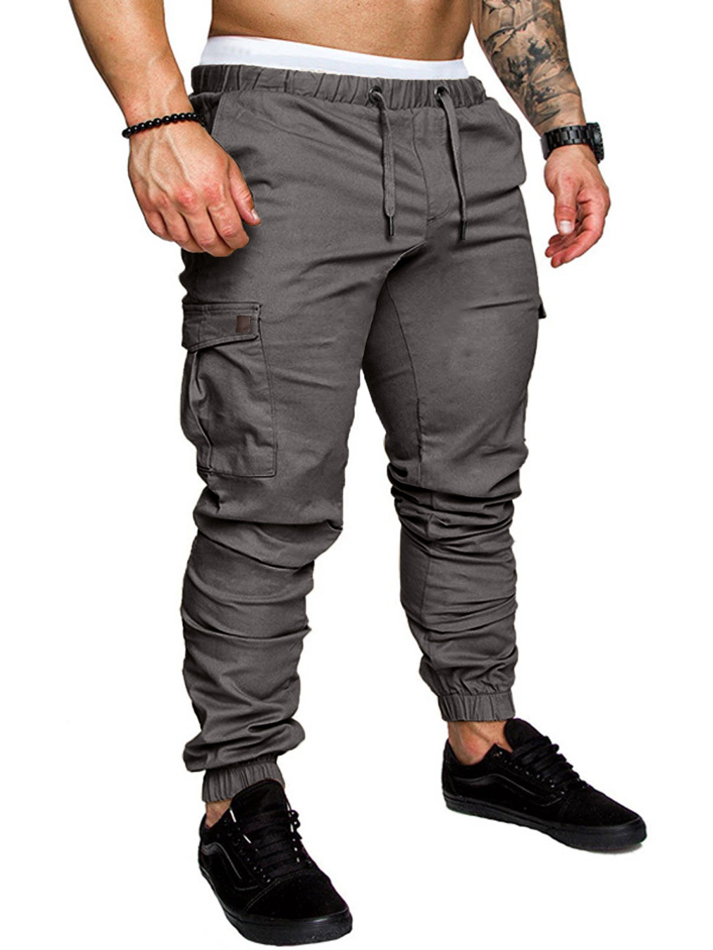 Comdecevis Mens Cargo Pants Casual Joggers Cotton Drawstring Sweatpants with 6 Pockets Hiking Outdoor Twill Track Pants