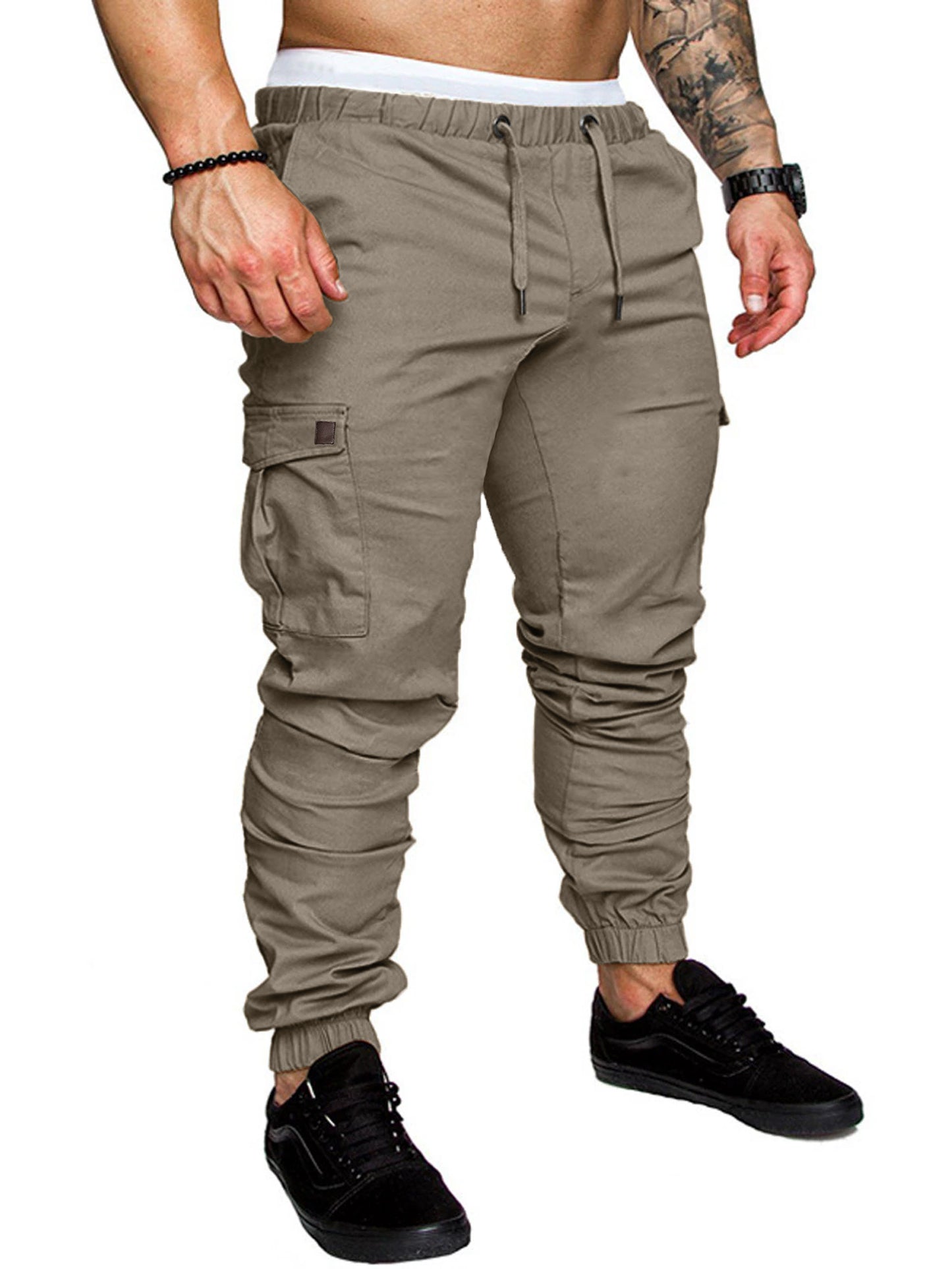 Comdecevis Mens Cargo Pants Casual Joggers Cotton Drawstring Sweatpants with 6 Pockets Hiking Outdoor Twill Track Pants