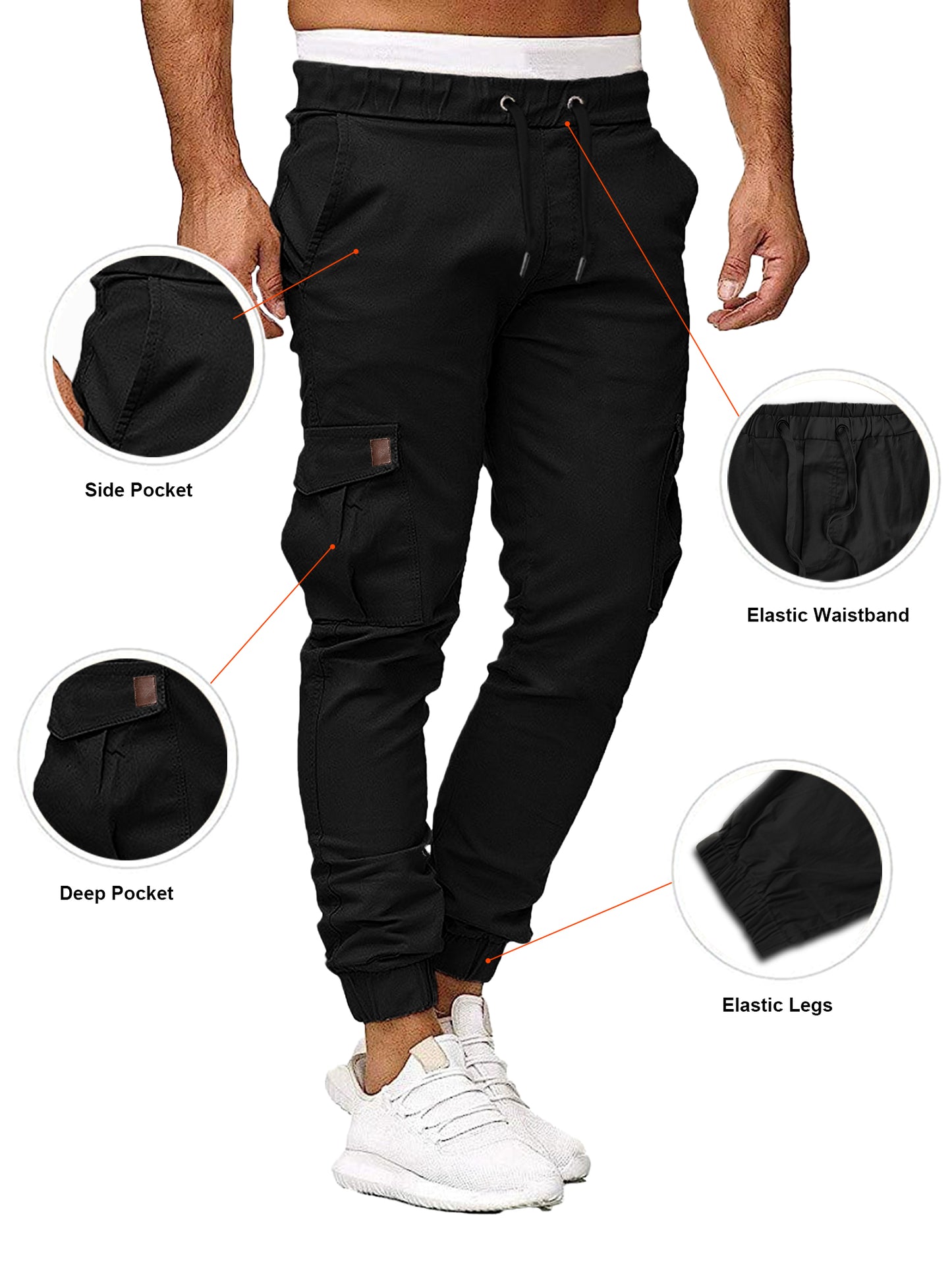 Comdecevis Mens Cargo Pants Casual Joggers Cotton Drawstring Sweatpants with 6 Pockets Hiking Outdoor Twill Track Pants