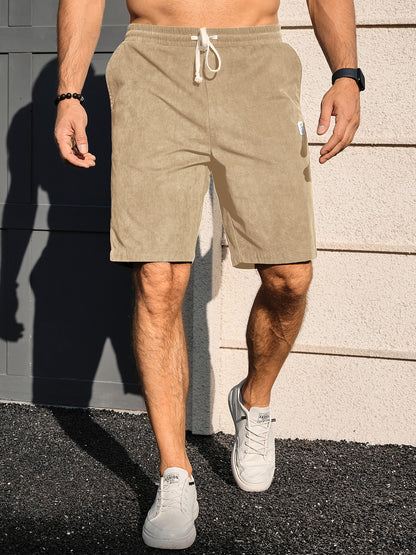 Men's Shorts Casual Corduroy Drawstring Elastic Waist Lightweight Summer Beach Shorts Loose Fit