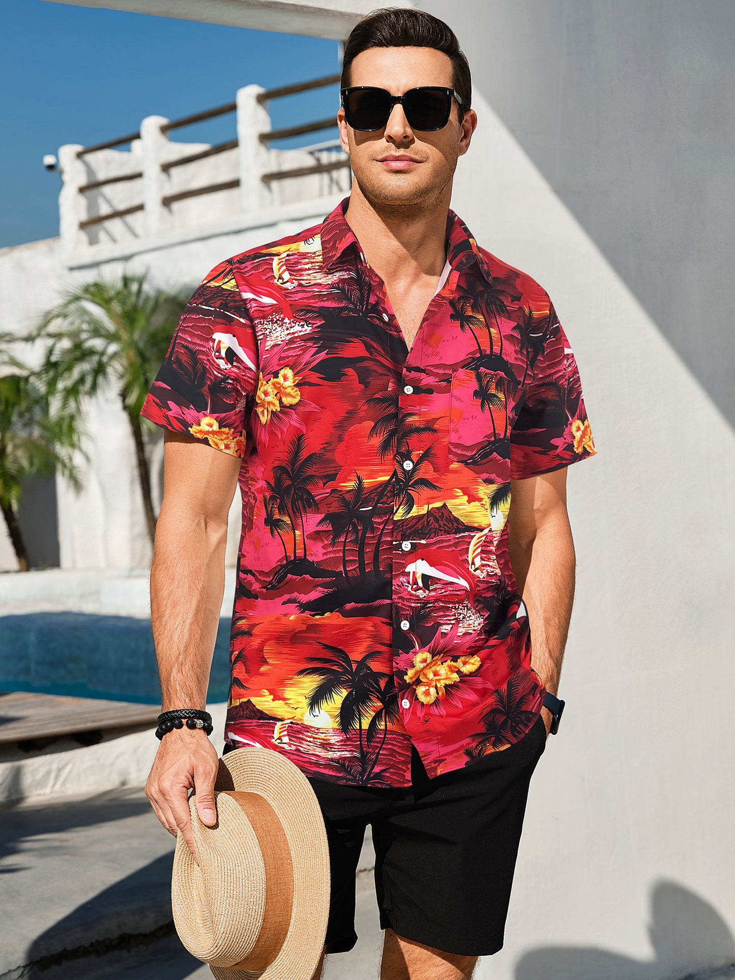 Men's Hawaiian Floral Shirts Short Sleeve Button Down Tropical Summer Beach Shirts