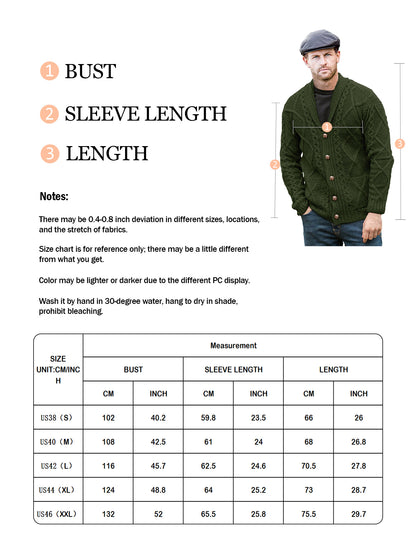 Comdecevis Men's V Neck Cable Cardigan Sweaters Casual Long Sleeve Button Down Knit Cardigans Coat with Pockets