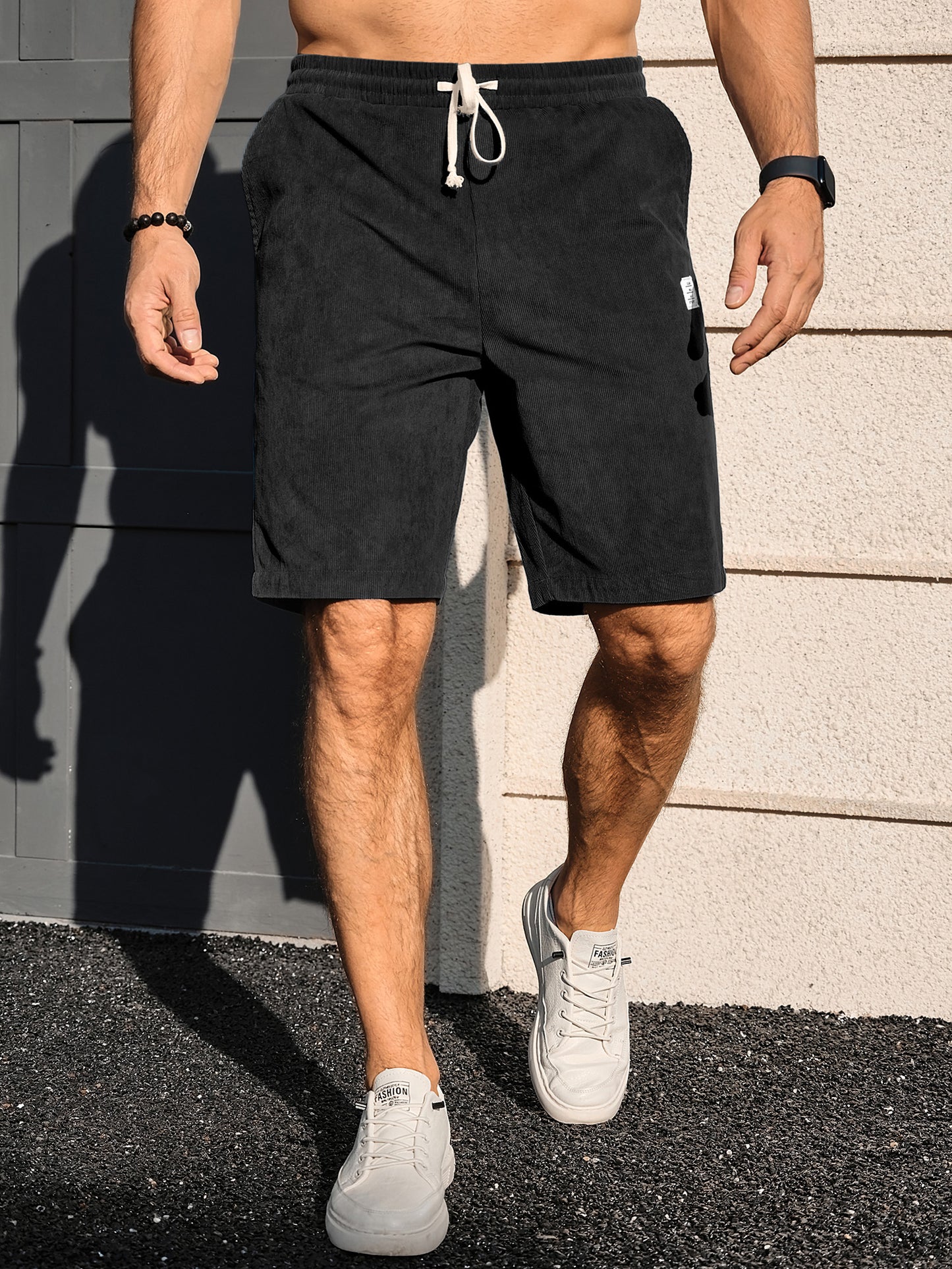 Men's Shorts Casual Corduroy Drawstring Elastic Waist Lightweight Summer Beach Shorts Loose Fit