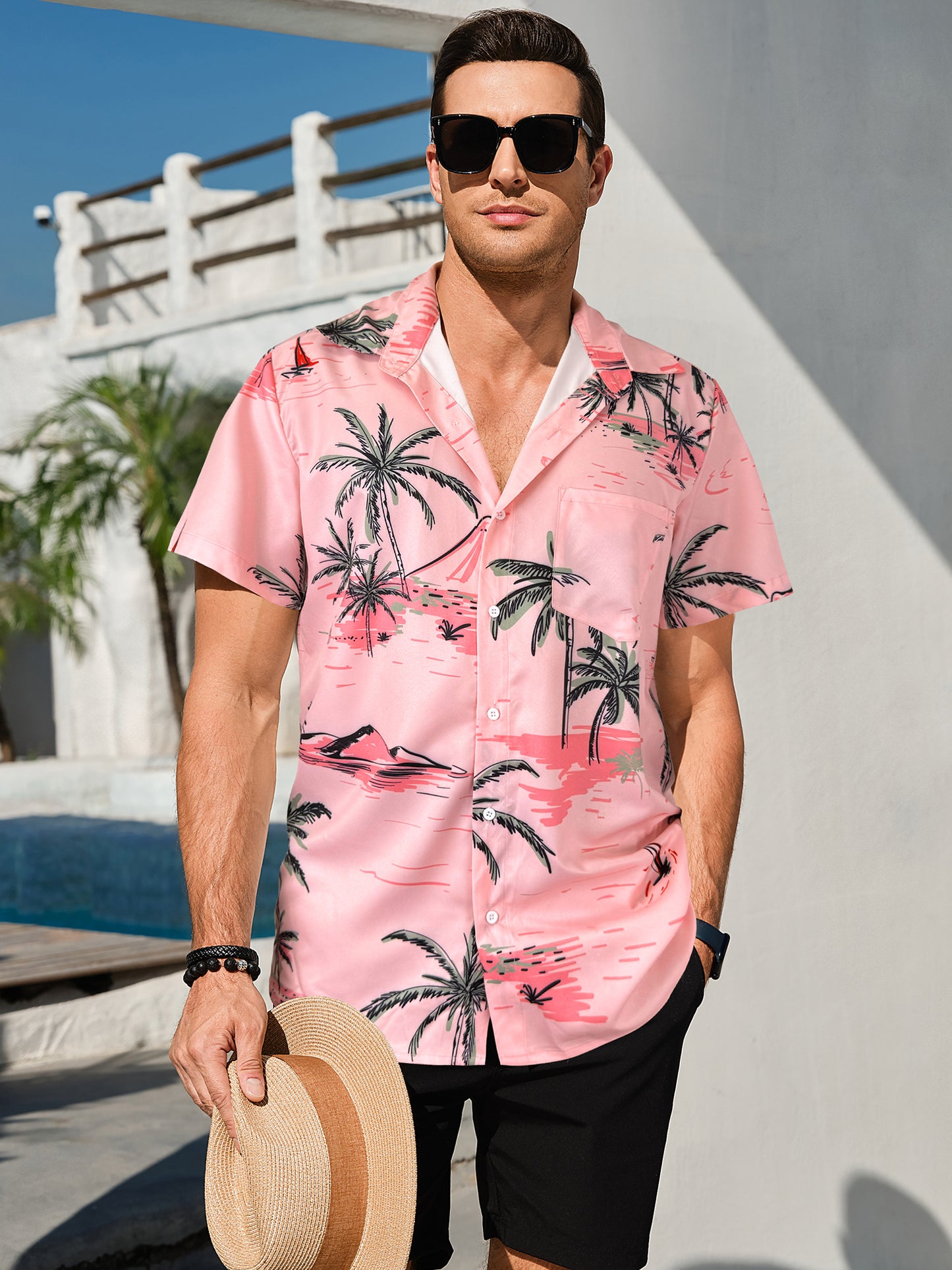 Men's Hawaiian Floral Shirts Short Sleeve Button Down Tropical Summer Beach Shirts