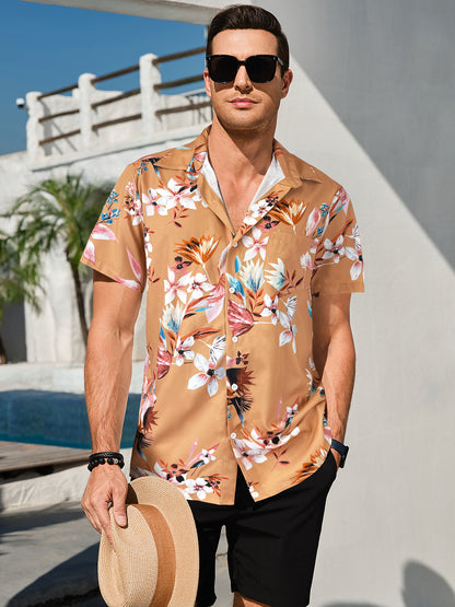 Men's Hawaiian Floral Shirts Short Sleeve Button Down Tropical Summer Beach Shirts