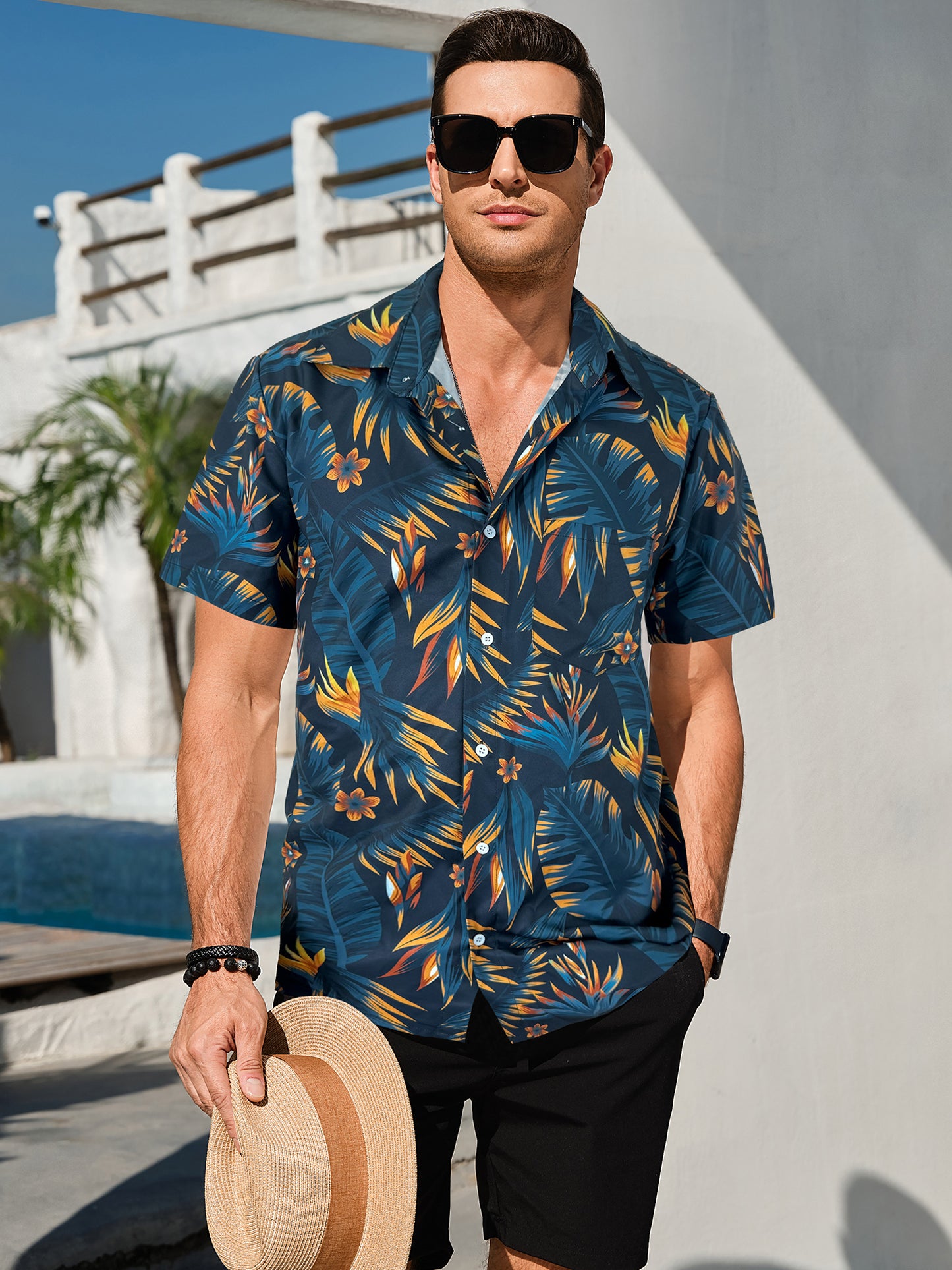 Men's Hawaiian Floral Shirts Short Sleeve Button Down Tropical Summer Beach Shirts