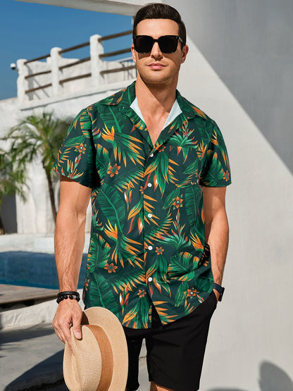 Men's Hawaiian Floral Shirts Short Sleeve Button Down Tropical Summer Beach Shirts