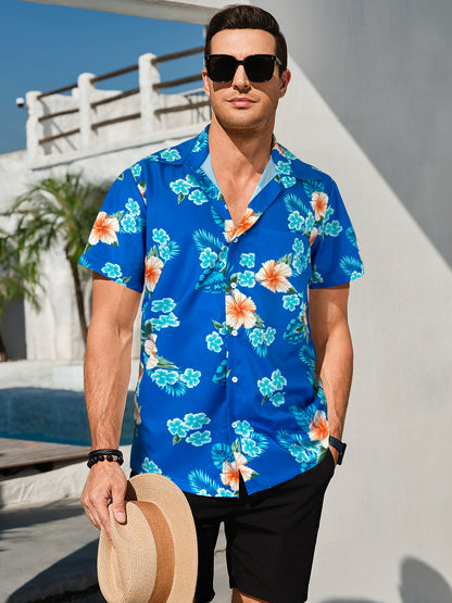 Men's Hawaiian Floral Shirts Short Sleeve Button Down Tropical Summer Beach Shirts