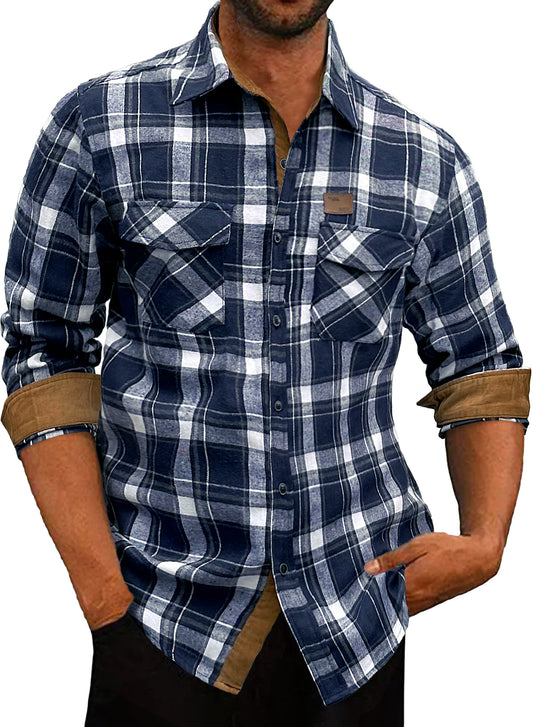 Comdecevis Flannel Plaid Shirts Cotton Button Down Casual Long Sleeve Shirts Flannel Jackets