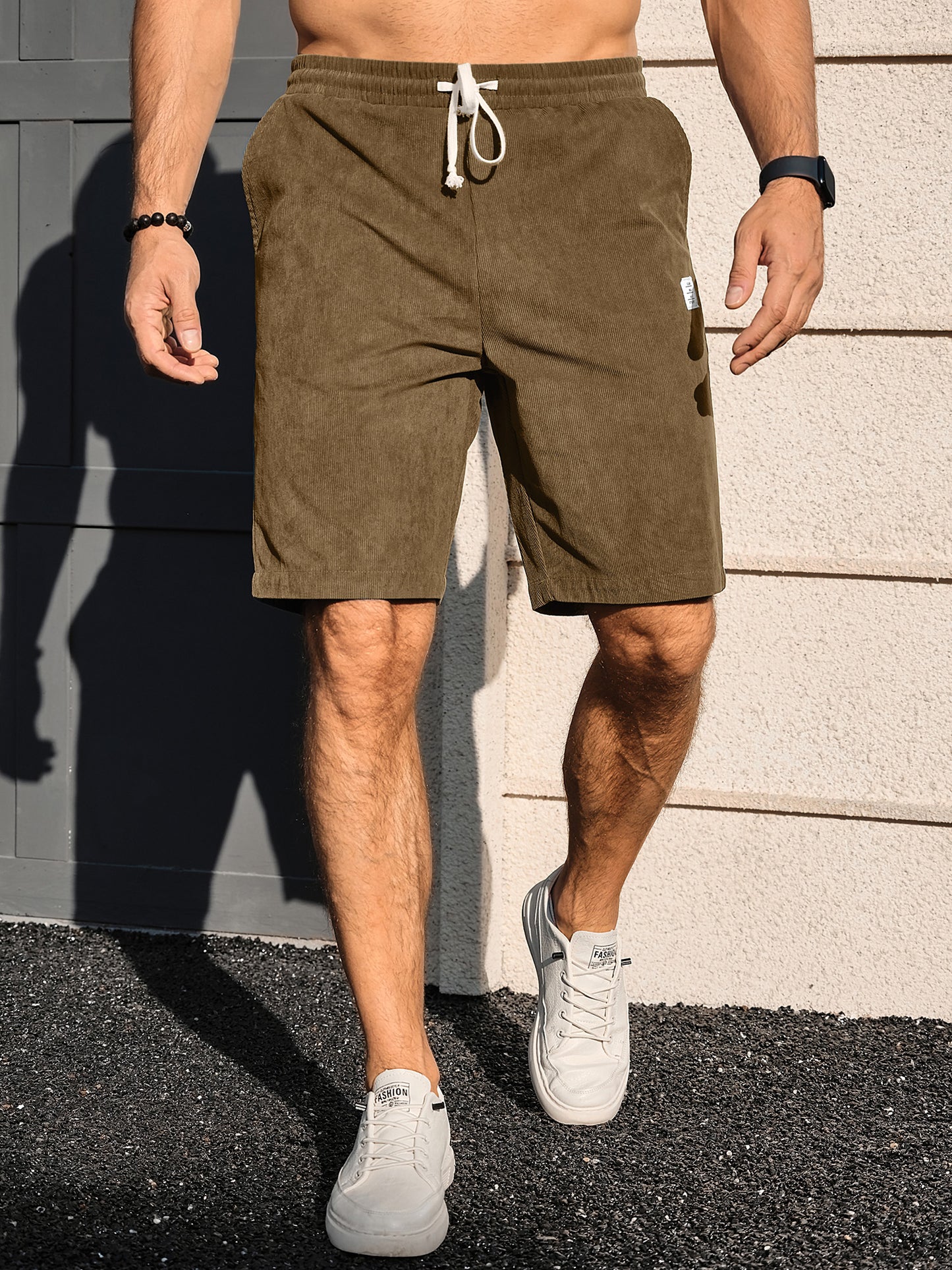 Men's Shorts Casual Corduroy Drawstring Elastic Waist Lightweight Summer Beach Shorts Loose Fit