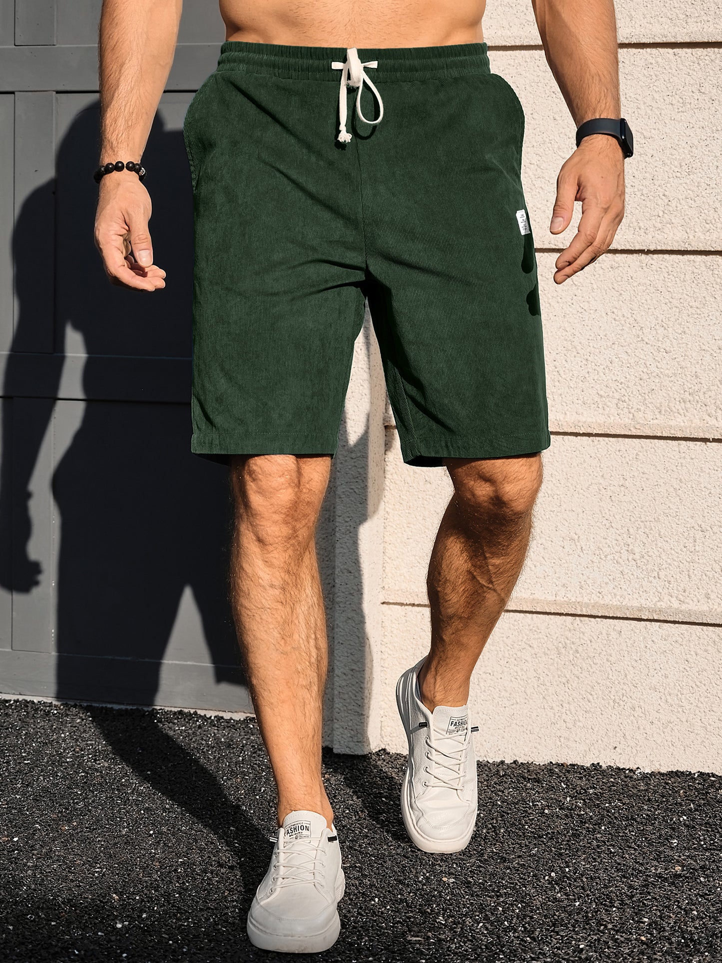 Men's Shorts Casual Corduroy Drawstring Elastic Waist Lightweight Summer Beach Shorts Loose Fit