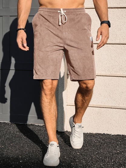 Men's Shorts Casual Corduroy Drawstring Elastic Waist Lightweight Summer Beach Shorts Loose Fit