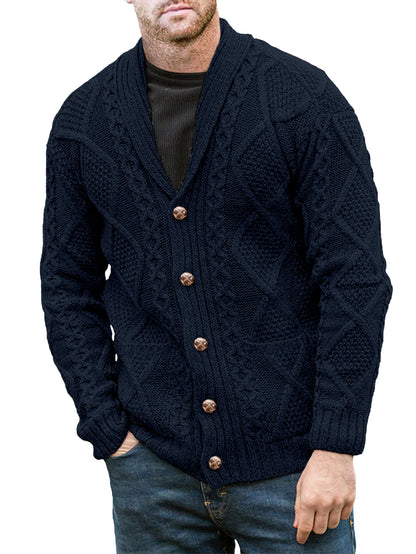 Comdecevis Men's V Neck Cable Cardigan Sweaters Casual Long Sleeve Button Down Knit Cardigans Coat with Pockets