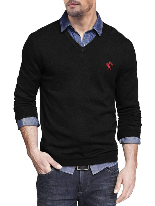 Comdecevis Men's Long Sleeve V Neck Sweater Casual Soft Knit Slim Fit Pullover Top